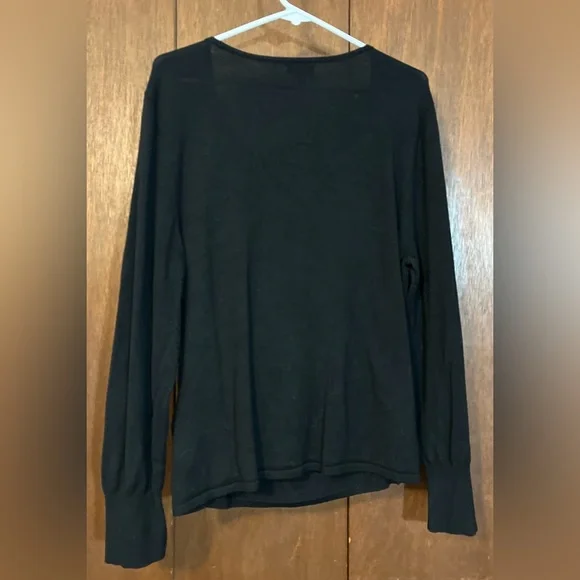 APT.9 XL Sweater, black, flattering mock wrap design, cuff sleeves - Picture 6 of 8